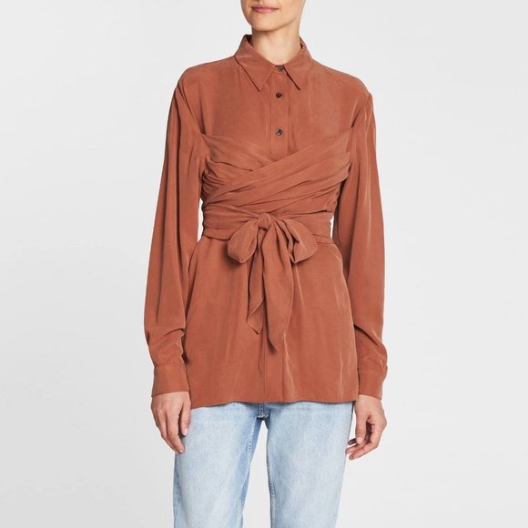 Mara Hoffman Ella Wrap Tie Shirt Button Down Rust - Picture 1 of 12